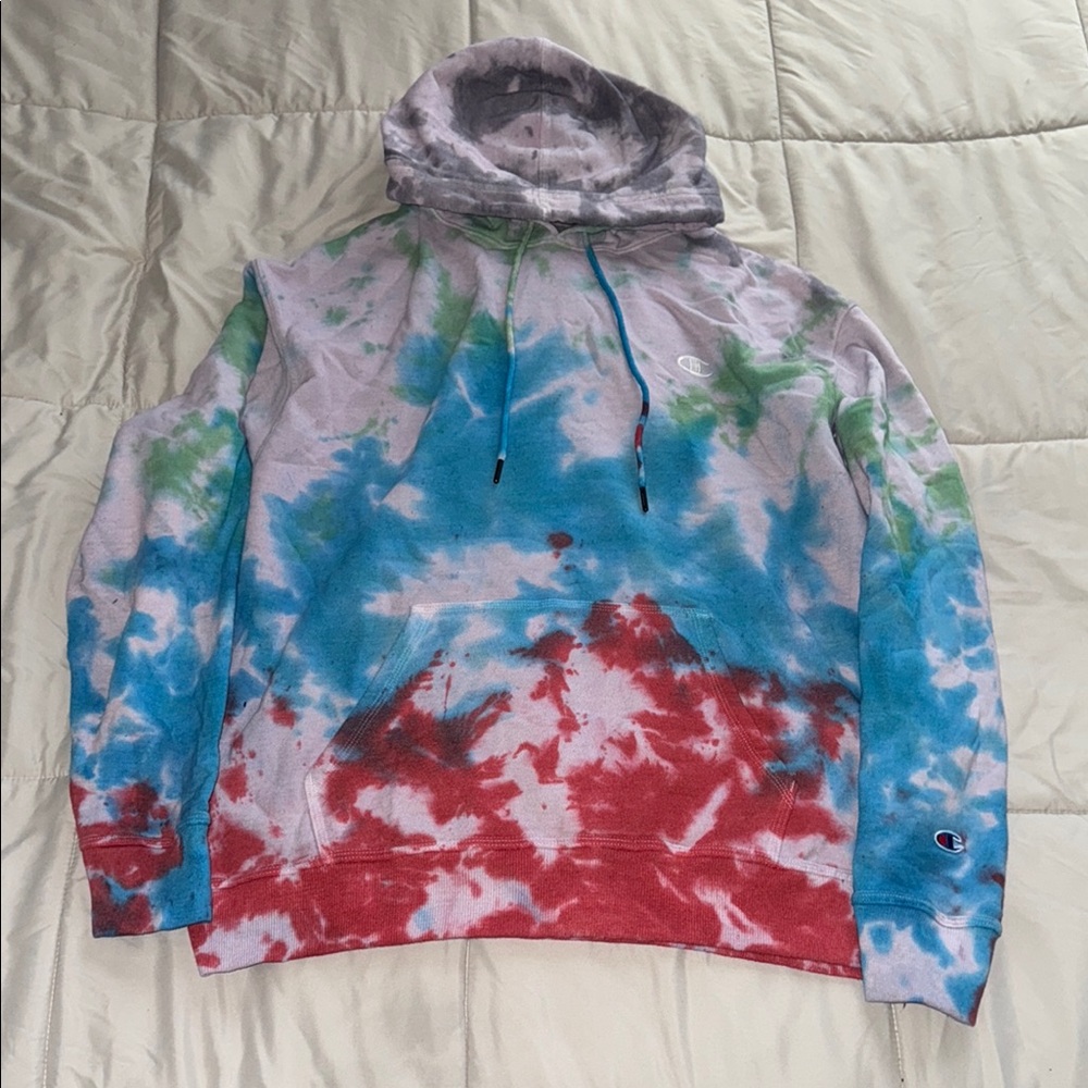 Champion Multicolor Tie-Dye Hoodie XL Blue Red Purple Sweatshirt